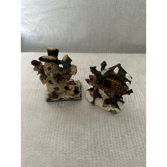 Whimsical snowman and penguin figurine and WinteryTree house figurine, 4”, resin - Picture 5 of 6